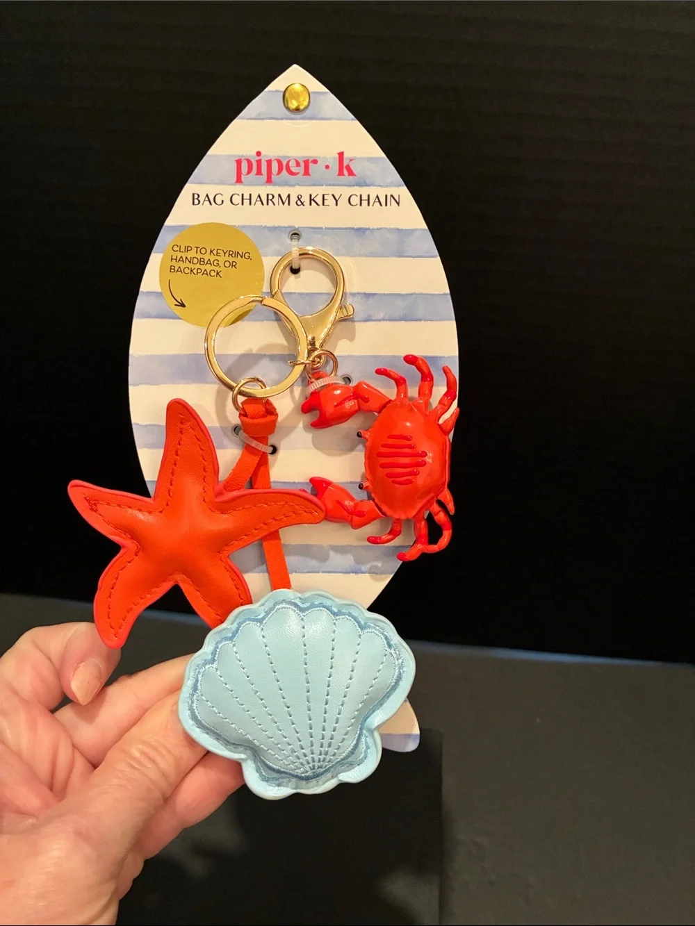 piper·k Bag Charm Orange Starfish & 🦀 Key Charm with Light Blue Shell 🐚